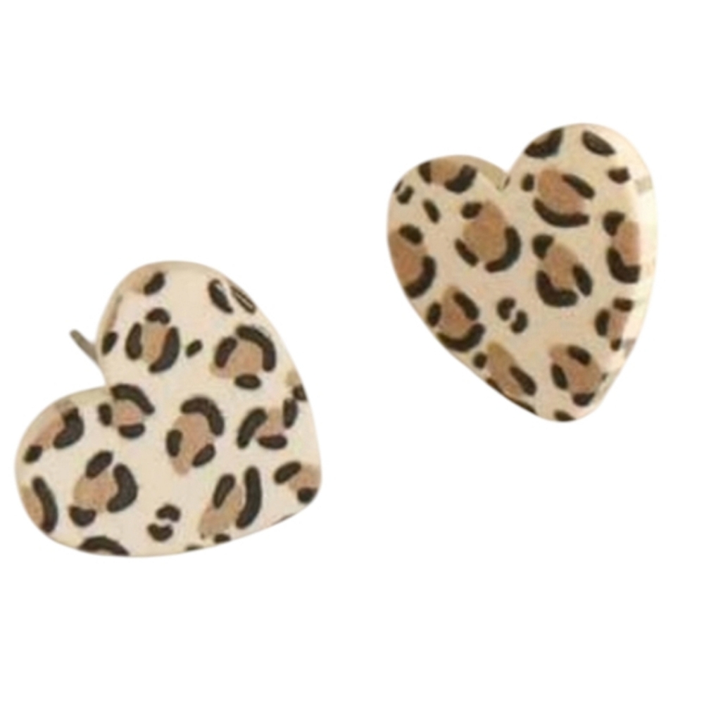 Leopard print heart polymer clay earring studs